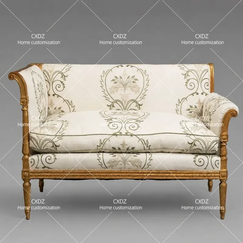 Classical Solid Wood Sofa Double Three Person Carved Old Gold Living Room Furniture Leisure Chair Customization