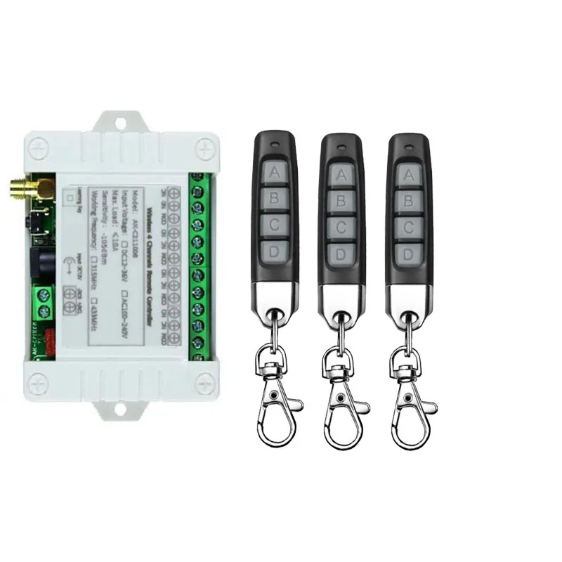 Smart Multiple DC 12V 24V 36V 10A 433MHz 4CH 4 Channel Wireless Relay RF Remote Control Switch Receiver + Thumbs Transmitter