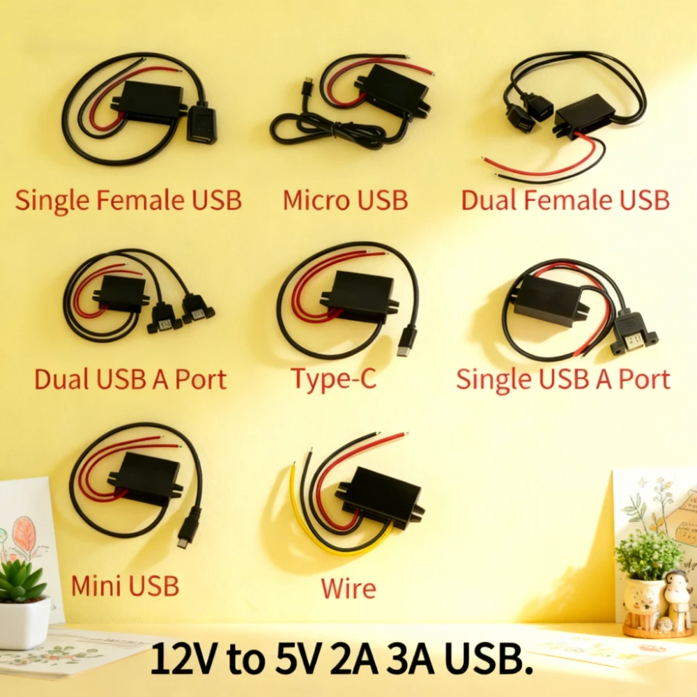 

12V to 5V 2A 3A 10W 15W 24W DC-DC Step Down Buck Converter Male Female Mini USB Micro USB Type-C Power Supply Module Adapter CE