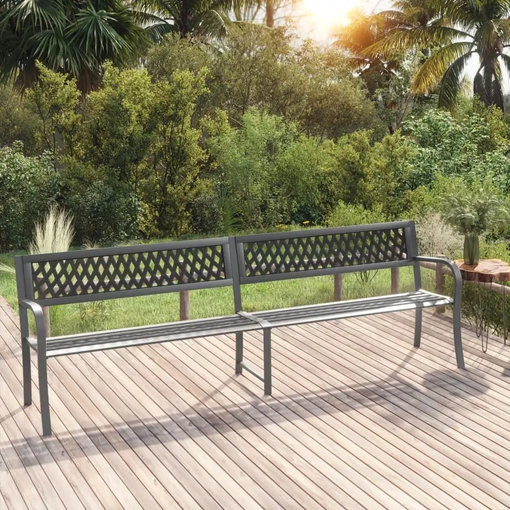 Modern Gray Steel Twin Patio Bench 96.9” - Stylish Outdoor Seating for Garden & Patio