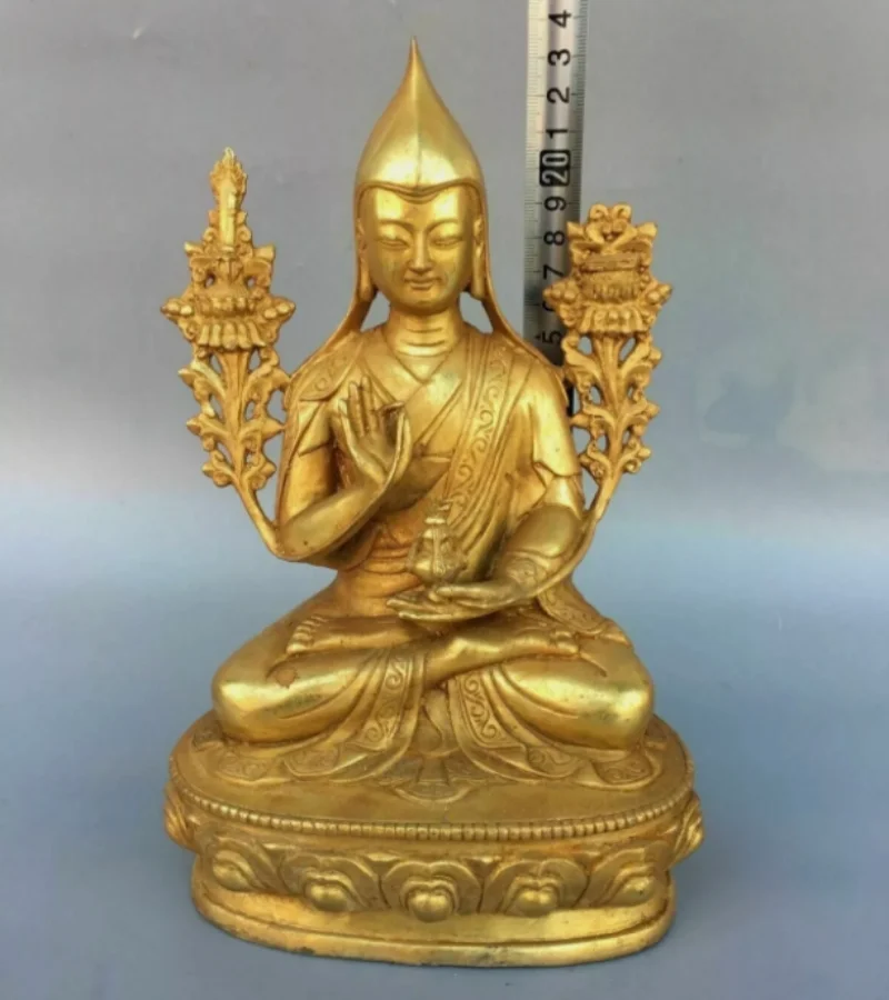 dharmachakra mudra buddha 24cm Old Antique Bronze gilt Tsongkhapa statue