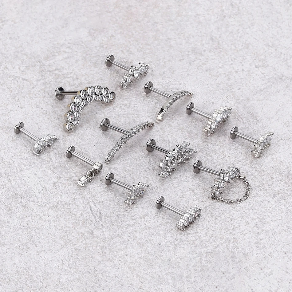 1/5 Stück Stahl 16G Cluster Marquise CZ Tragus Helix Stud Conch Lobe Rook Knorpel Ohrring Blume Flat Back Labret Piercings – Detail 12
