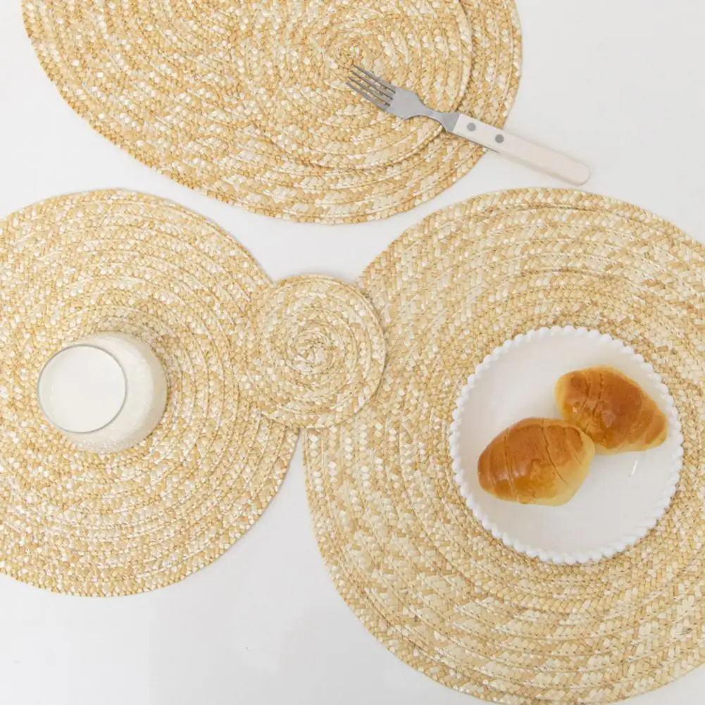 Tappetino da tavolo rotondo intrecciato a mano in paglia intrecciata sottobicchiere antiscivolo tovaglietta isolante tovagliette da pranzo riutilizzabili per la cucina di casa
