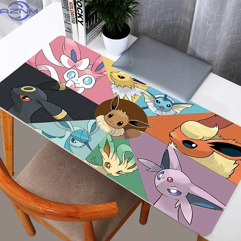 Eevee and All Evolutions Color Block Collage Large Mousepad, Rubber Non Slip Extended Gaming Desk Mat, Anime Cartoon Table Pad f