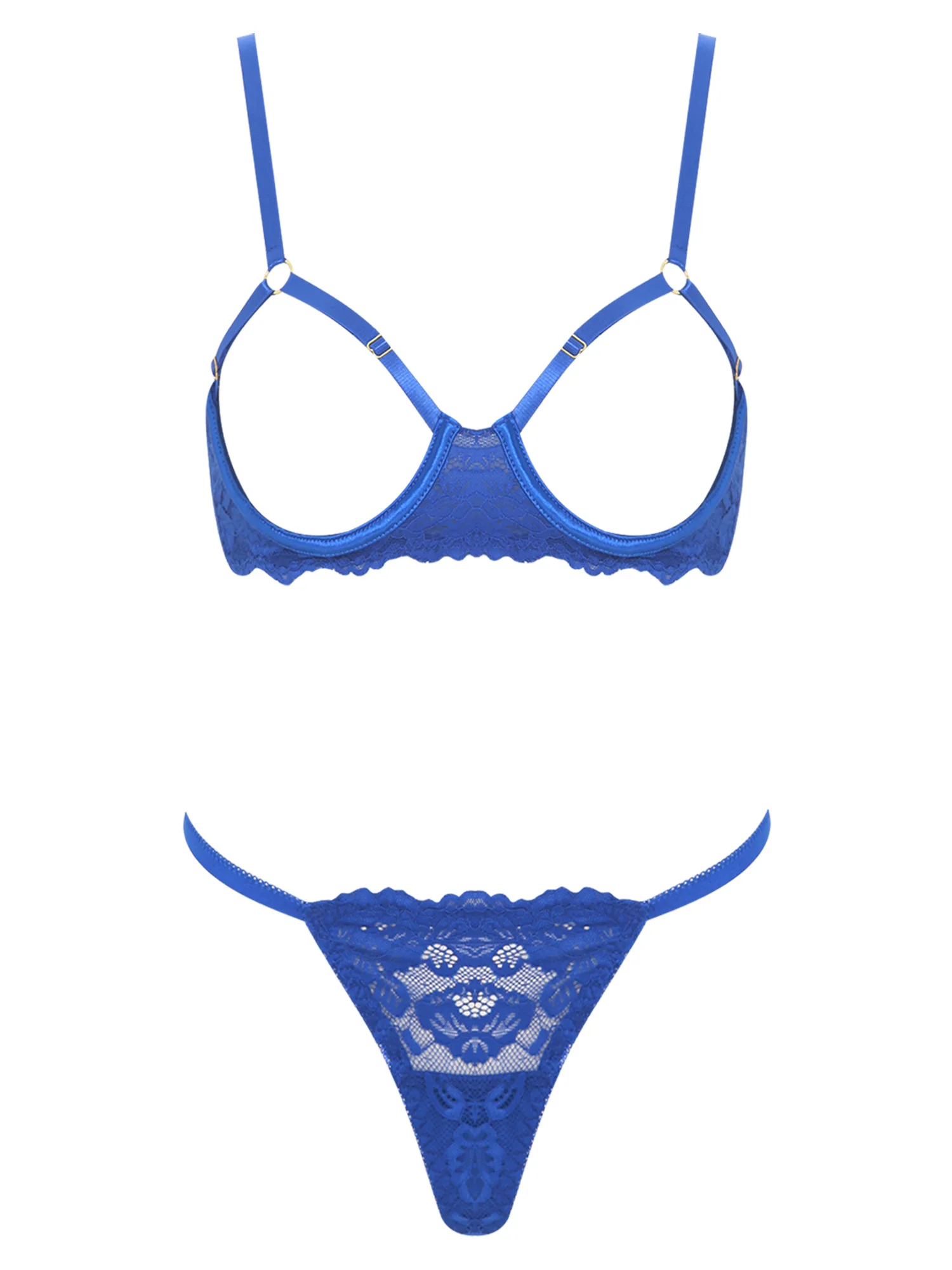 여성 란제리 레이스 브라 끈 팬티 세트, 젖꼭지 노출 브라와 G 스트링 레이스 끈 팬티, 에로틱하고 유혹적인 나이트 속옷
