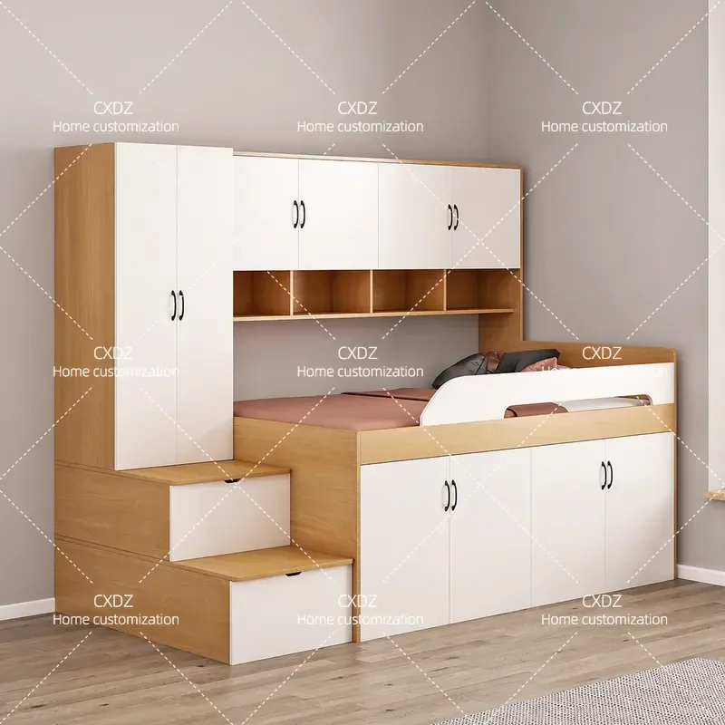 Half-height bed, desk, wardrobe, integrated multi-functional combination bed set, bedroom, small apartment, space-saving