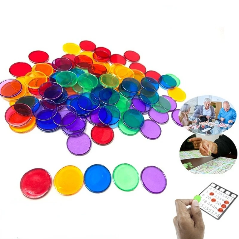 100Pcs New Foreign Trade 17mm Magnetic Plastic Transparent Color Chip Iron Ring Game Currency Magnetic Bingo Game Accessories