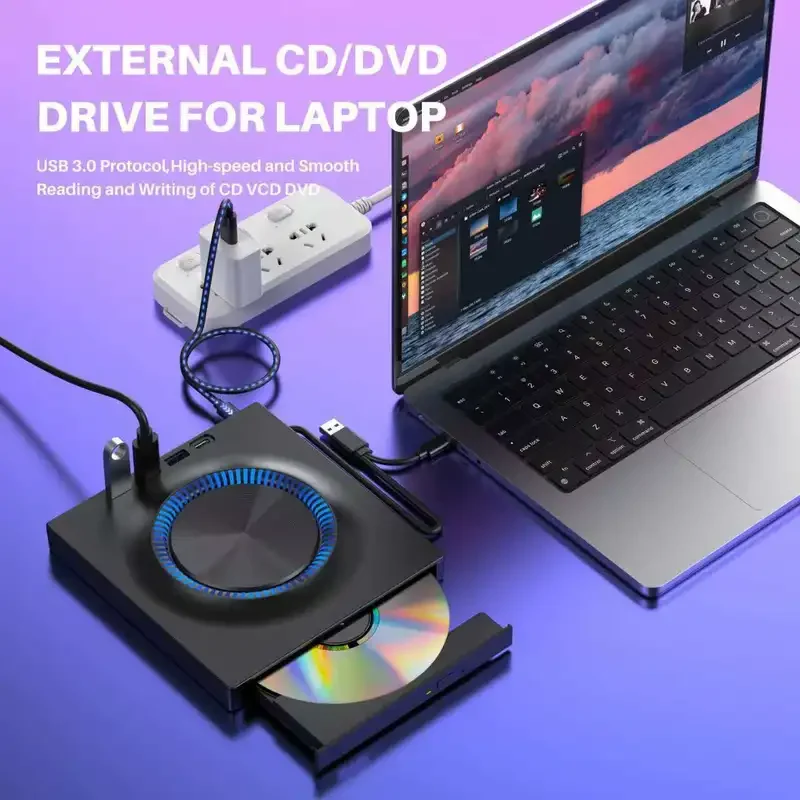 New Dazzling 3 USB 3.0 External CD/DVD Drive for 2024: Type C Portable CD/DVD+/- RW Drive/DVD Player Hub with SD Card Reader, Co