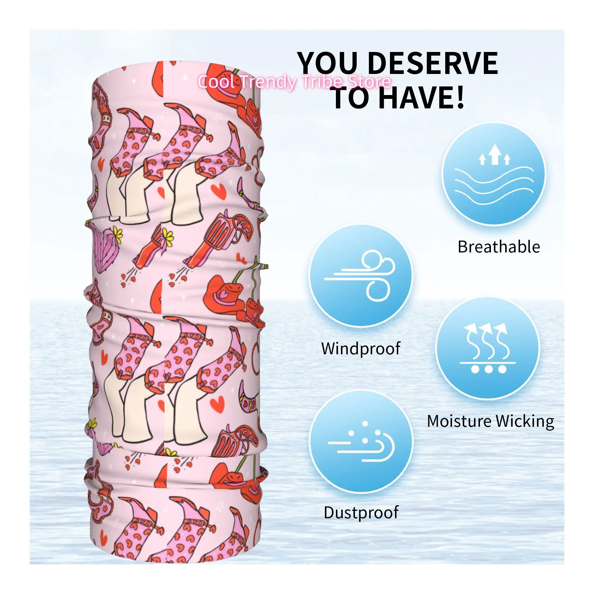 Bright Pink Background Pink Western Style Element Sweet Cool American Retro Novelty Head Scarf Bandana for Women Boho Floral Hai