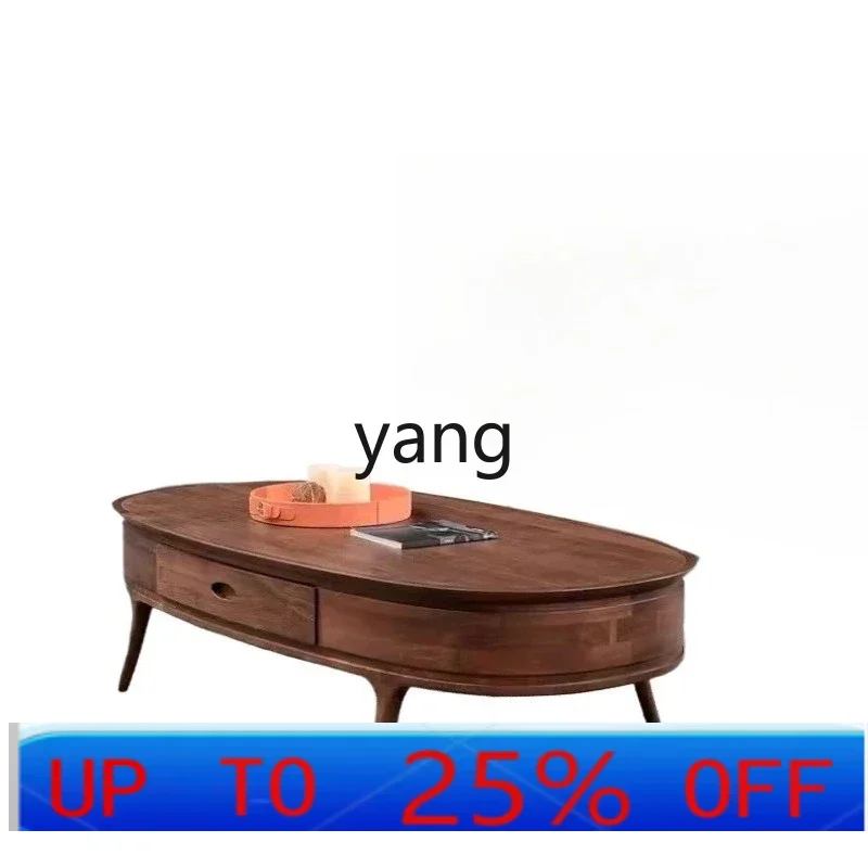 

LH solid wood coffee table light luxury living room furniture oval coffee table household tea table