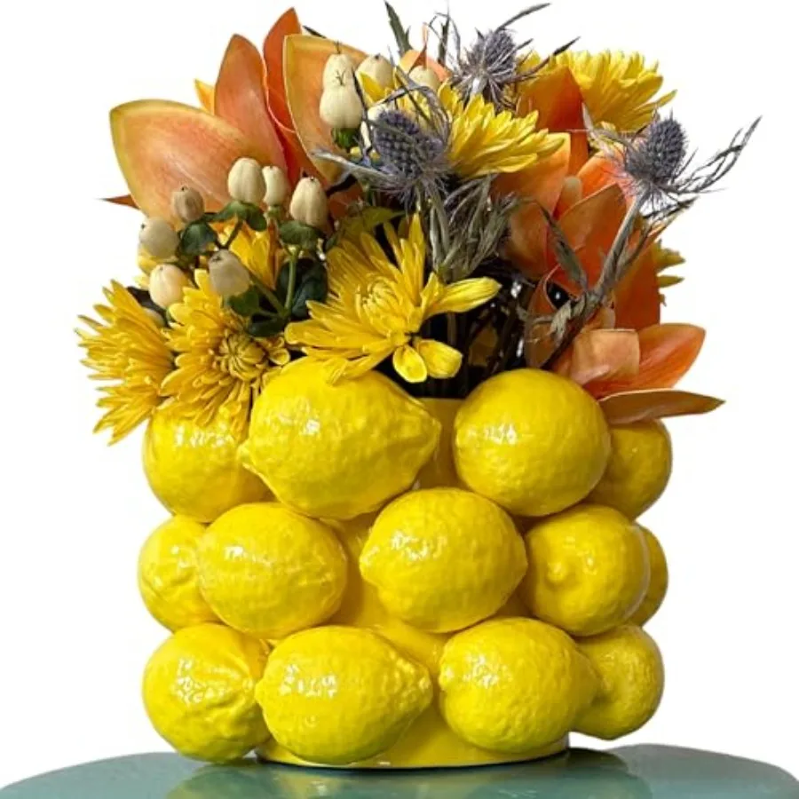 

Lemon Vase -Cheery Yellow Ceramic French/Mediterranean Style Unique Vase with 3D Lemon Design- Lemon Kitchen Decor - Lemon Them