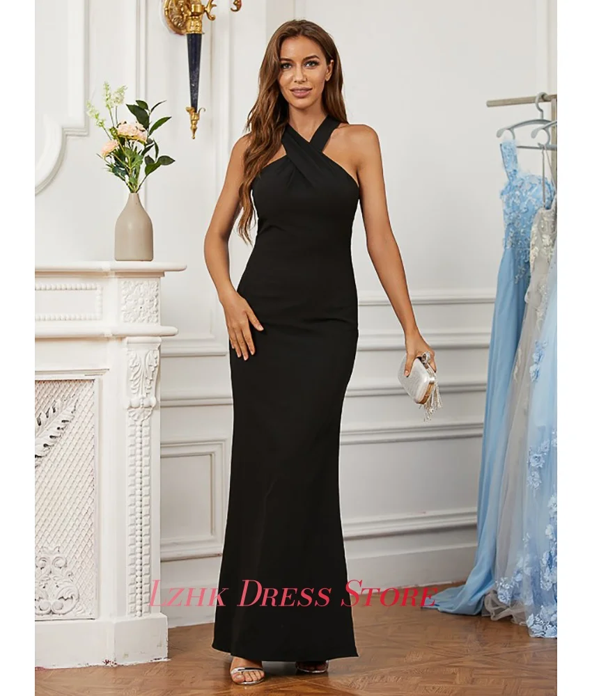 Customized Sexy Mermaid Jersey Evening Dress Delicate Sleeveless Halter Floor Length فستان سهرة نسائي Custom Size