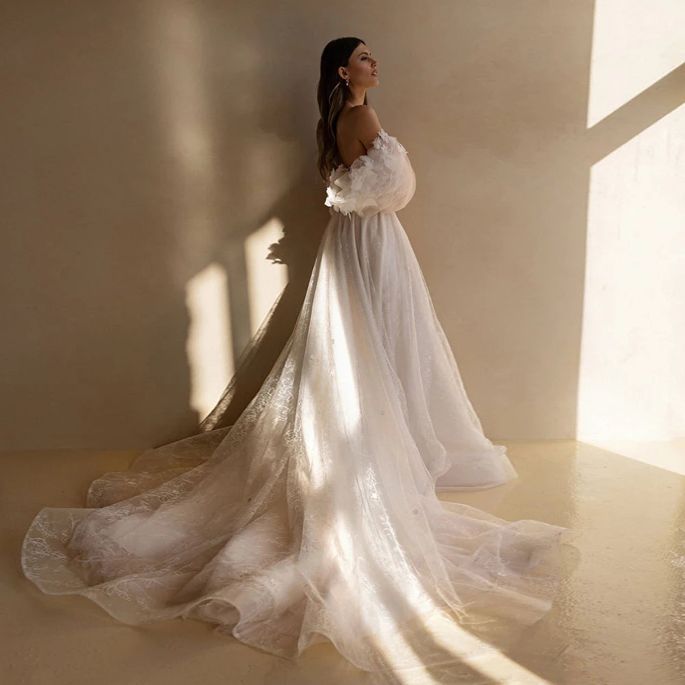 Champagne V Neck Wedding Dresses for Women 2026 Off Shoulder Bridal Gowns Side Slit Bridal Gowns for Women New Vestidos De Novia
