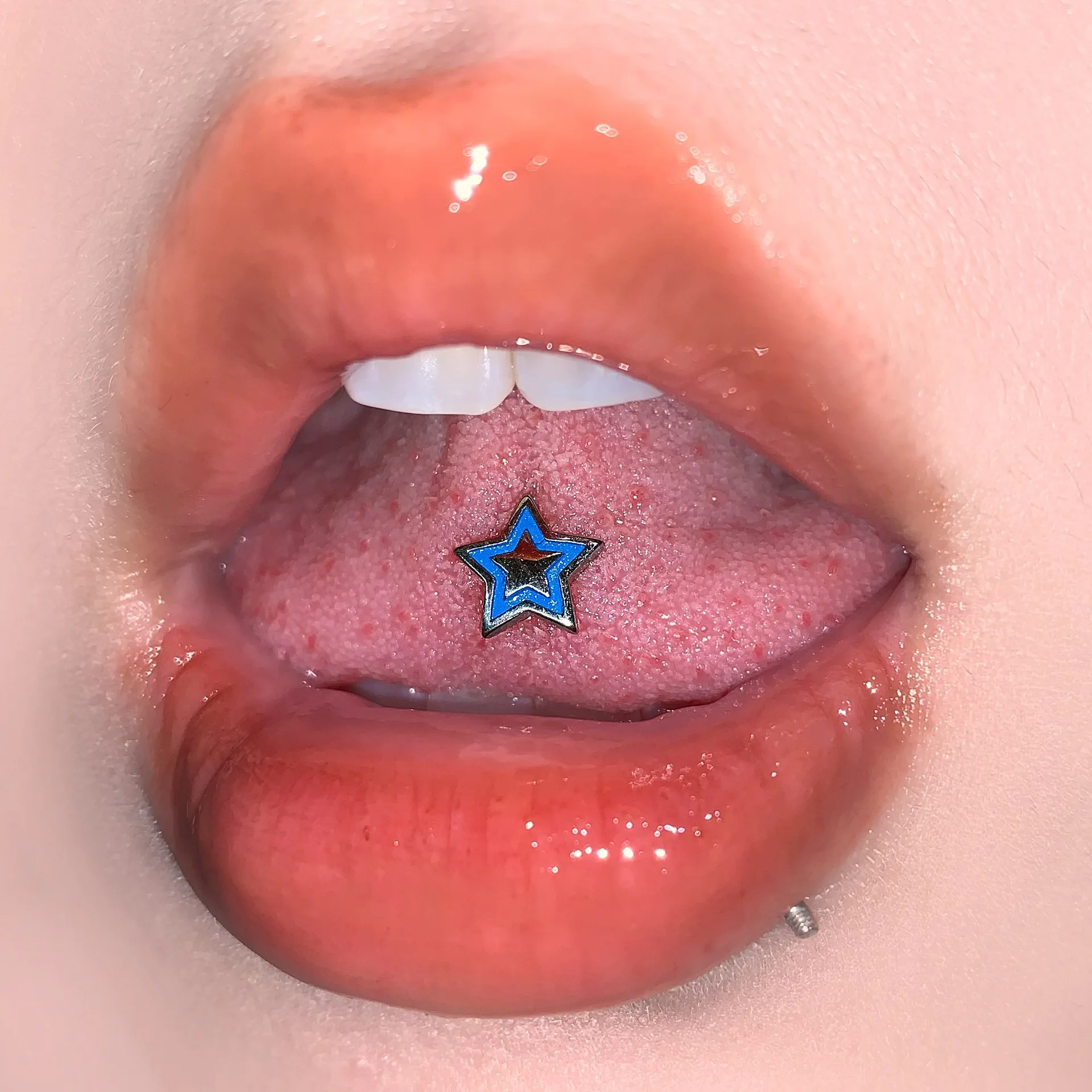 Titanium Steel External Thread Color Five Pointed Star Tongue Stud Spicy Girl Style Daily Party Puncture Jewelry