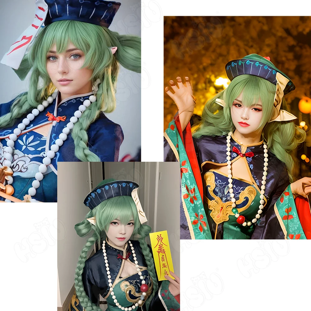 Miku Zombie Cosplay Wig HSIU 100cm Green mixed gray blue long hair Synthetic Wig+Wig cap Kawaii Little Devil Vampire cosplay Wig