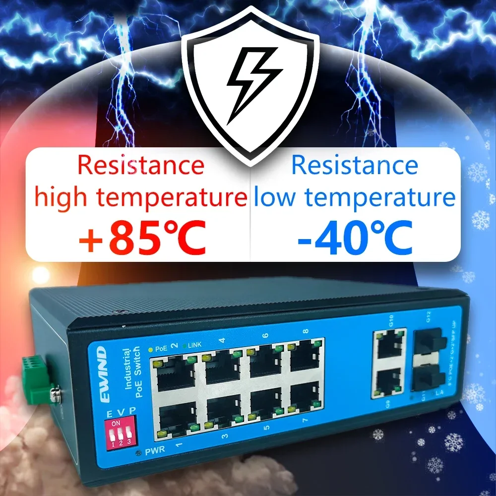 EWIND 産業用 PoE スイッチ 12 ポート 10/100/1000M 屋外産業グレード 屋外対応 耐寒・耐熱保護