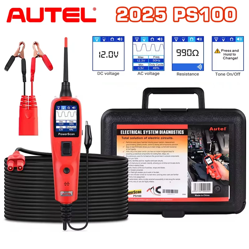 Autel PS100 Power Circuit Probe Tester 12V 24V Power Scan Tool Read Digital Volt Meter Electrical System Car Diagnostic Tool