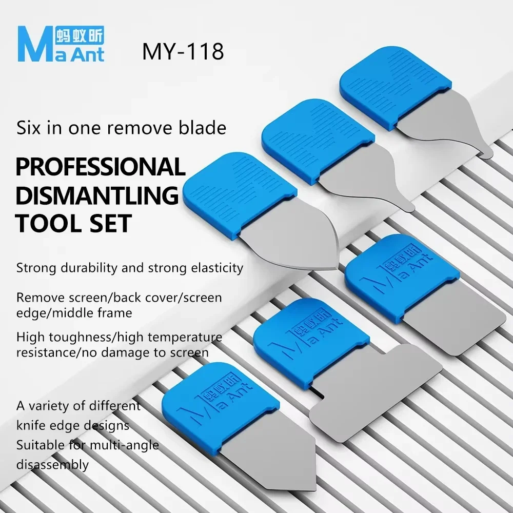 Maant MY-118 Ultra Thin Metal Steel เครื่องมือเปิดกาวกําจัดชุดใบมีดความแข็งสูงหน้าจอแยกเปิด Pry ใบมีดเครื่องมือ