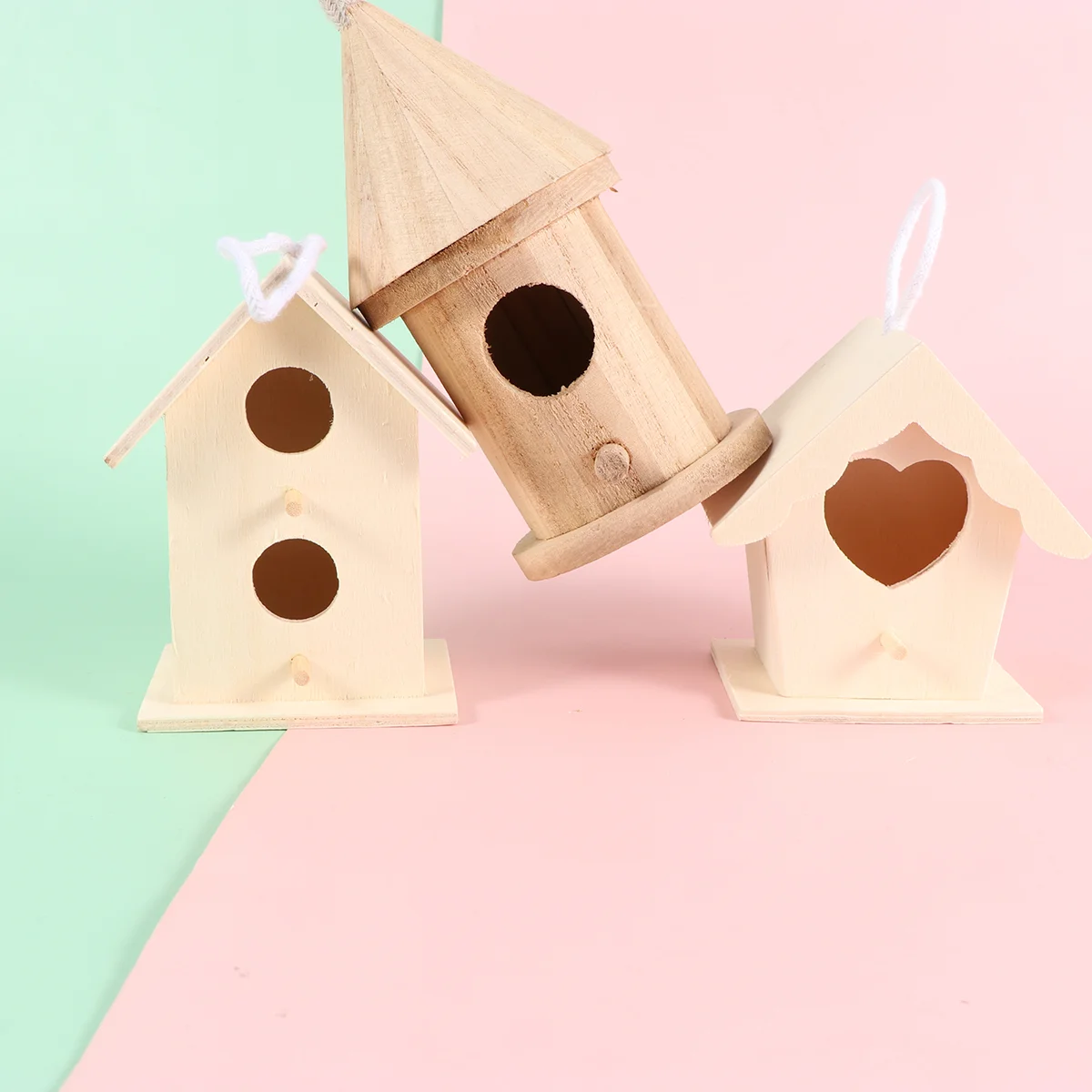 6 Pcs Educational Toys Bird House Model Painted Craft Children DIY Painting Nest Wooden Small