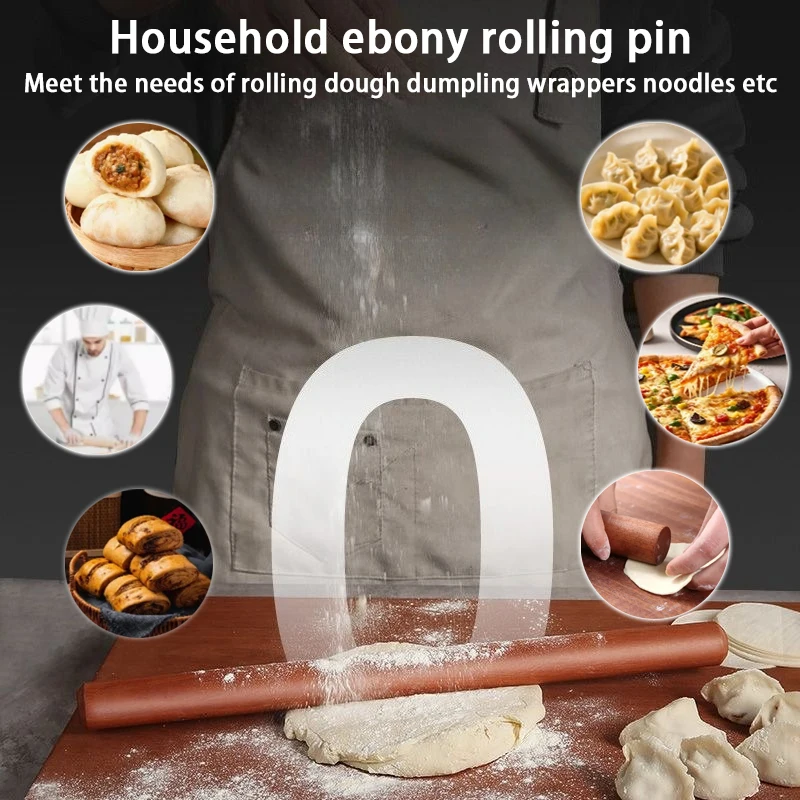 30/50/60cm Hot Selling Household Ebony Rolling Dumpling Skin Rolling Pin, Solid Wood Non Stick Powder Pressing Stick Baking Tool