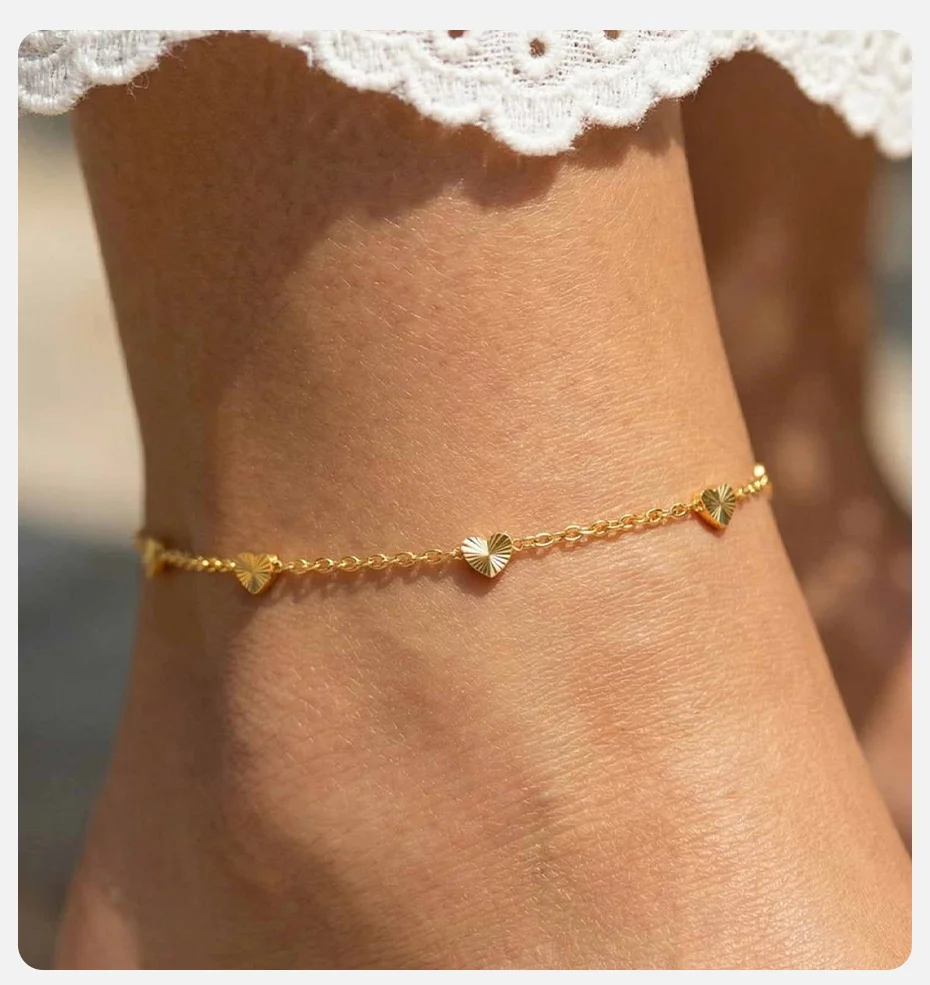 Vnox Edelstahl Vergoldete Damen Herz-Fußkettchen Minimalistischer Fußschmuck Wasserfester Boho-Schmuck Fußkettchen-Accessoires – Detail 2