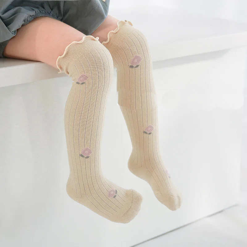 

Baby long tube sock baby combed cotton spring and autumn children's high tube socks floral newborn leg sock's