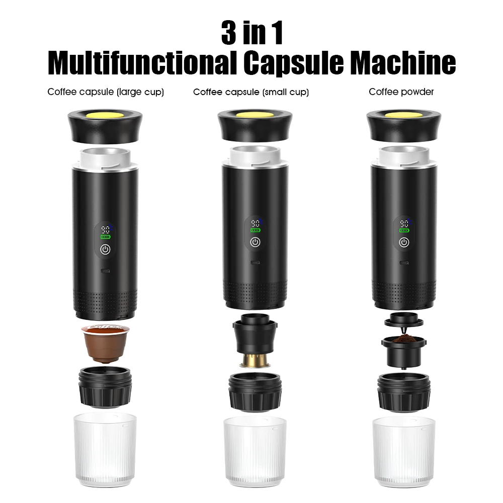 

Portable Electric Espresso Coffee Machine With Digital Display 3-in-1 Capsule Coffee Maker for Car & Home Camping Coffee Maker