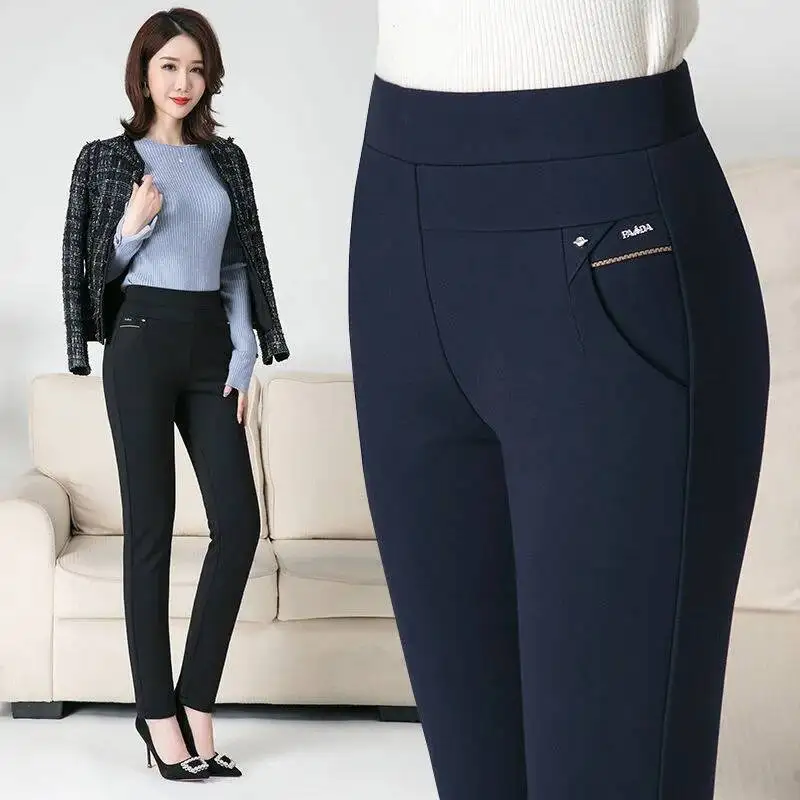 

Women Straight Pants 2025 New Spring Autumn High Waist Pocket Trousers Pantalon Slim Casual Solid Color Office Women's Pants