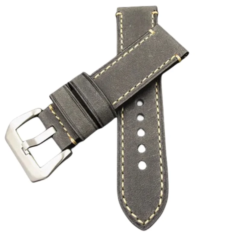 1PCS 20MM 22MM 24MM 26MM Genuine Leather Crazy Horse Leather Watch Band Watch Strap Man Black Coffee Grey Beige -WB12075