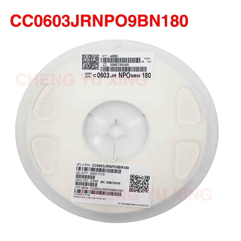

CC0603JRNPO9BN180,0603 18PF NPO 50 в, 4000 шт., конденсатор 0603 SMD