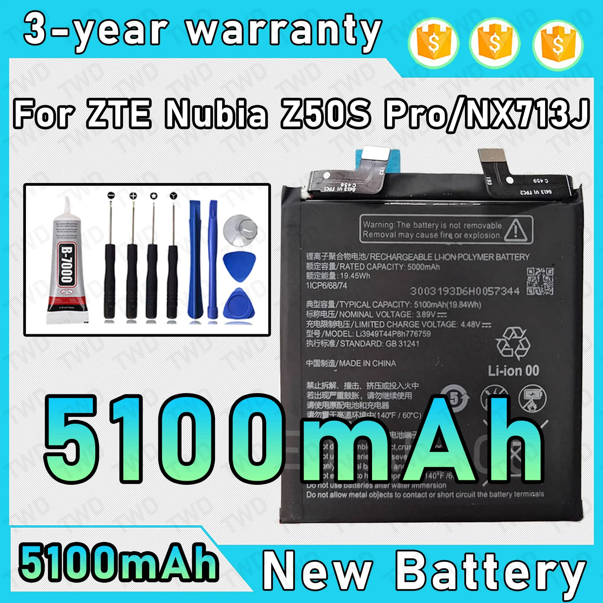 Li3949T44P8h776759 Large capacity Battery For ZTE Nubia Z50S Pro NX713J Batteries New High Quanlity+Free Tools