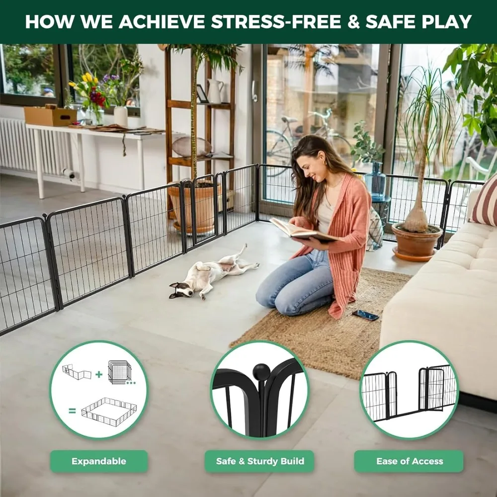Cercadinho para cães interno resistente para brincar seguro e sem estresse, gabinete de 24 polegadas de altura com 12 painéis ideal para filhotes e cães pequenos