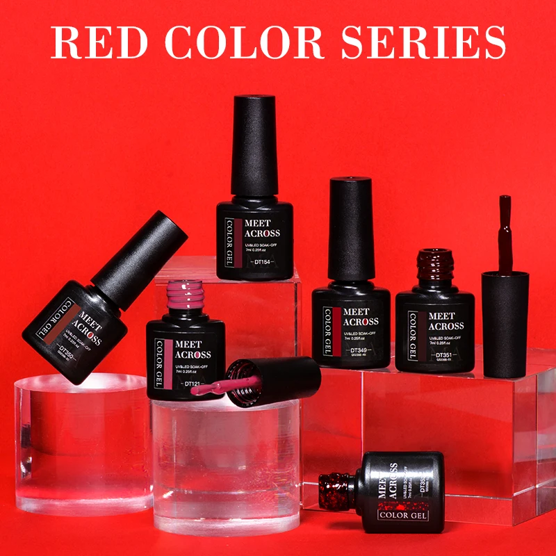 MEET ACROSS 7 ml roter Gel-Nagellack, Kristall, semi-permanent, Soak Off UV-Gel-Lack, Nagelkunst, Maniküre, Basis, mattierter Decklack, Vernis