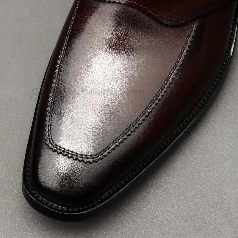 HKDQ Autumn Handmade Genuine Cow Leather Black/Red Slip-On Dress Italian Wedding Men Formal Business Work Office Oxford Shoe