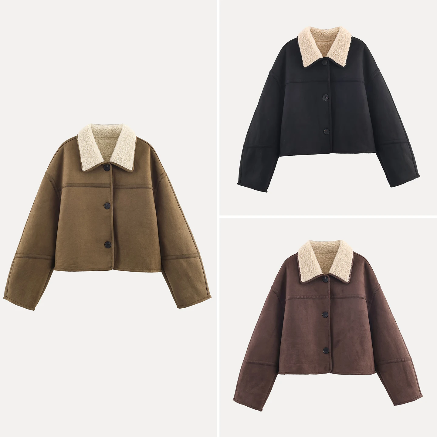 

Осень 2025: Женское модное утепленное пальто из замши с воротником из овечьего меха, цельнокроеное из кожи и меха, с длинными рукавами, удлиненное.