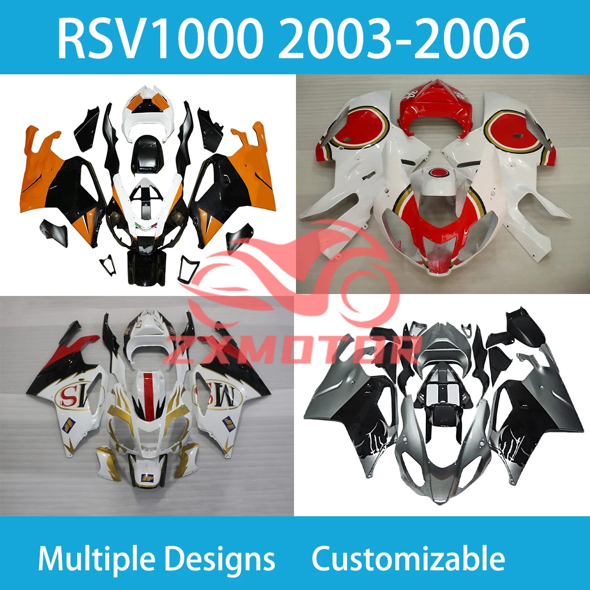 RSV1000 2003 2004 2005 2006 Fairings Racing Motorcycle for Aprilia RS1000 RSV4 1000 03 04 05 06 Complete Bodywork Fairing Kit