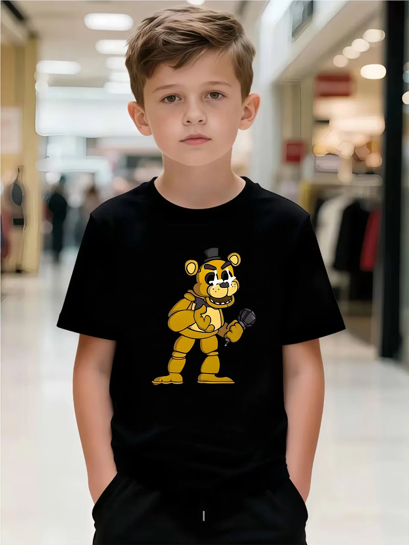 Camiseta infantil Five Nights At Freddy's Golden Freddy Bear - Estampado del juego de terror Fnaf - Camiseta de manga corta de verano para niños
