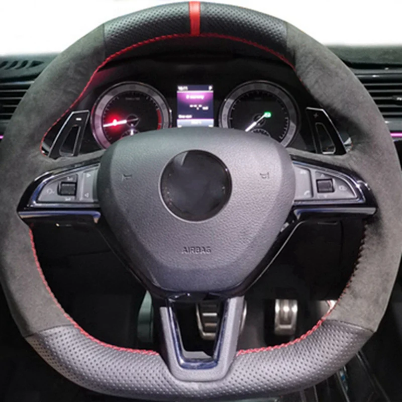 Alcantara Leather Suede Car Steering Wheel Cover For Skoda Citigo Roomster Fabia Octavia Superb Karoq Rapid Car Accessories