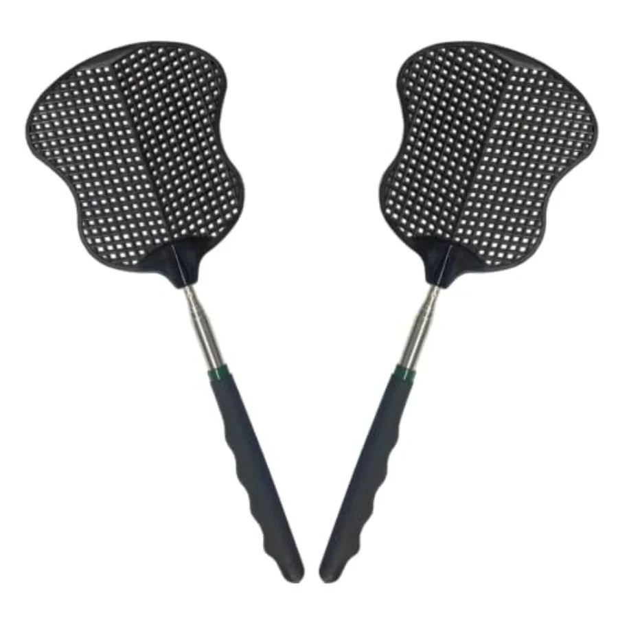 Fly Swatter 2 PCS, Durable Heavy Duty Plastic Fly Swatters, Stainless Steel Telescopic FlySwatter for Indoors/Outdoor/Kitchen/G