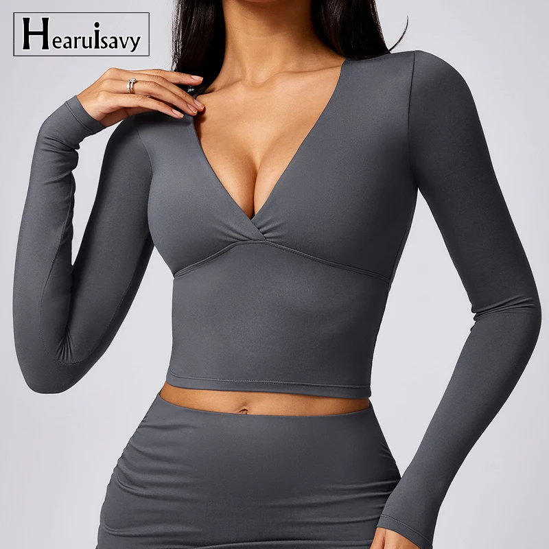 Hearuisavy Yoga Long Sleeve Shirt Women Running Sexy Gym Top Women Breathable Workout Clothes Sports Crop Top Female Sportswear