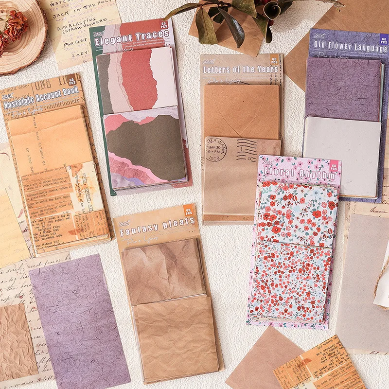 60 Sheets of Vintage Floral themed Material Paper, Delicate Flower Patterns in Retro Style for Journal Decoration and DIY Craft