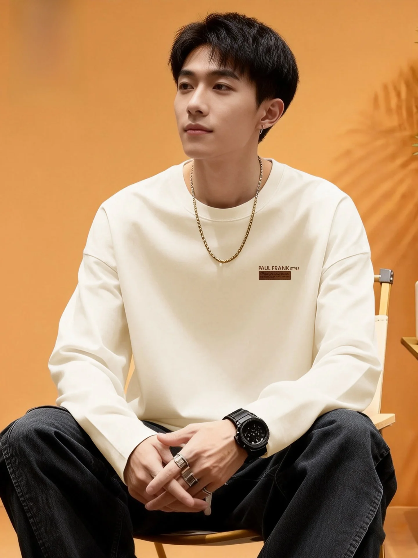 

Мужская базовая футболка с длинным рукавом из чистого хлопка, весна 2026, новая коллекция, дышащая, влагоотводящая, для ношения под одеждой.