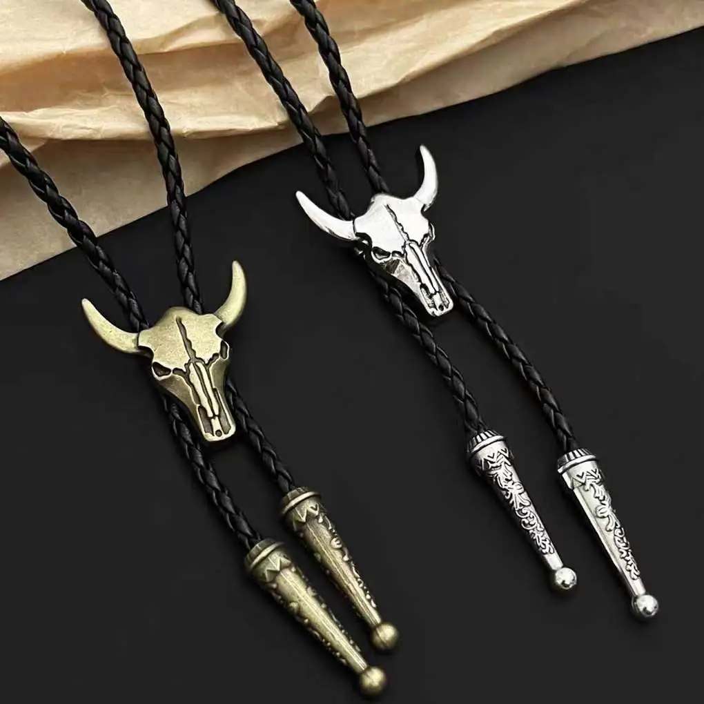 Golden Ties for Men American Cowboy Garment Accessory Tie Adjustable Bull Head Western Cowboy Bolo Tie Pendant Necklace