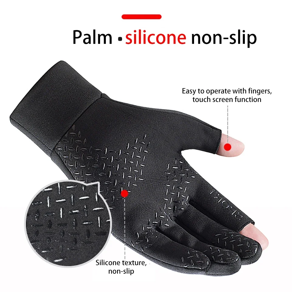 1 Pair Winter Fishing Gloves Women Men Universal Keep Warm Fishing Protection Anti-slip Gloves 2 Cut Fingers Outdoor Angling view 6