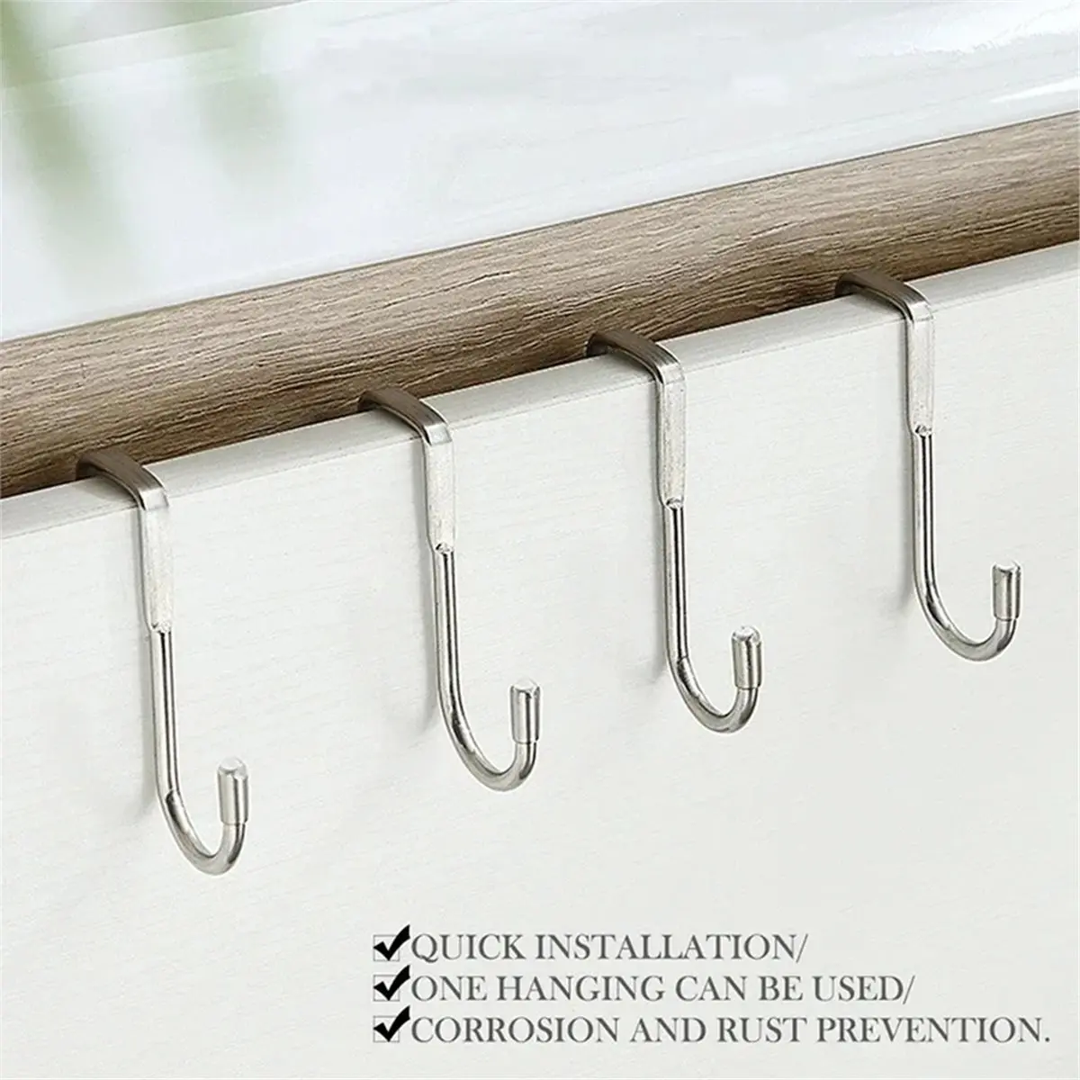 Stainless Steel Hook Free Punching Double S-Shape Hook Kitchen Bathroom Cabinet Door Back Type Coat Towel Storage Hanger