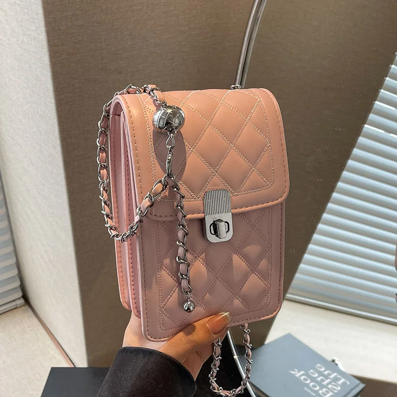 Ins Stylish Diamond Lattice Mini Chain Bag for Women 2024 Fashion Mobile Phone Bags  Luxury Crossbody Purse Small Designer Bags