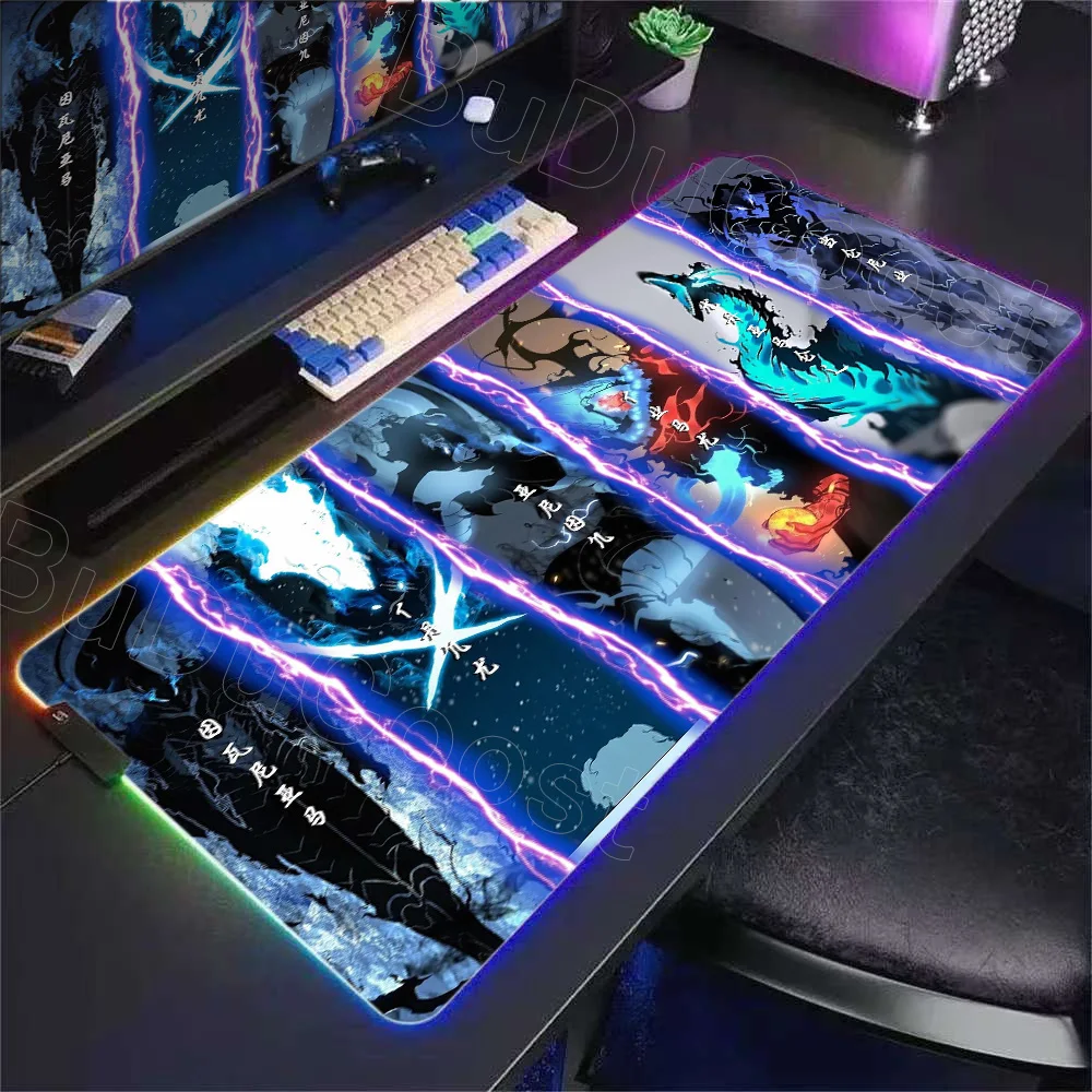 

Large LED Light XXL MousePad Anime Solo Levelings Mice Mat PC Mouse Pad RGB Gaming Desk Mat HD Gamer Luminous Table Mat Cool Rug