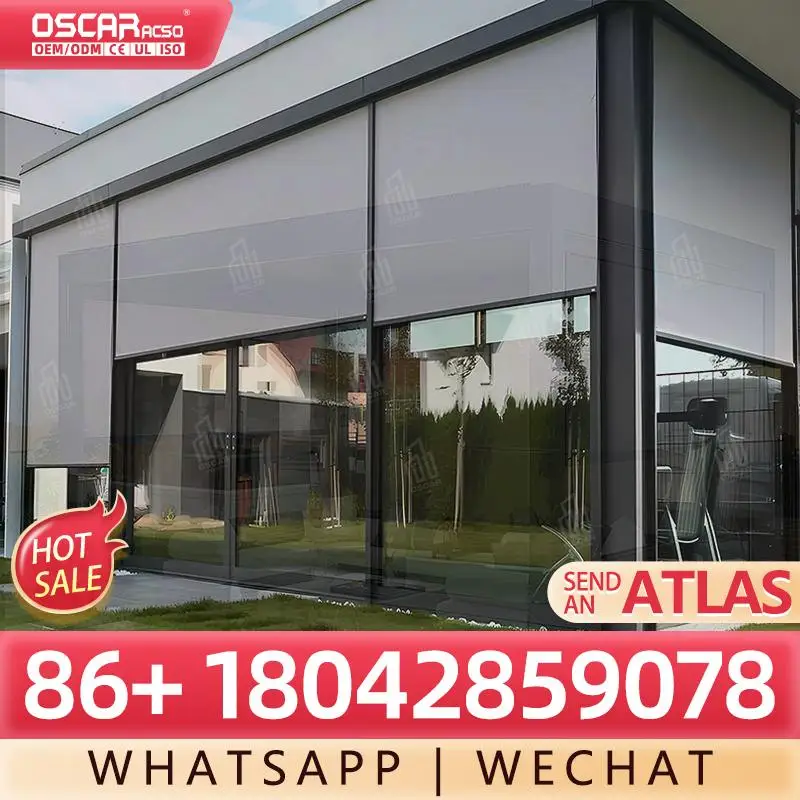 Motorized Outdoor Curtains Waterproof Zip Track Roller Blinds for Patio Balcony Garden Rolling Blind