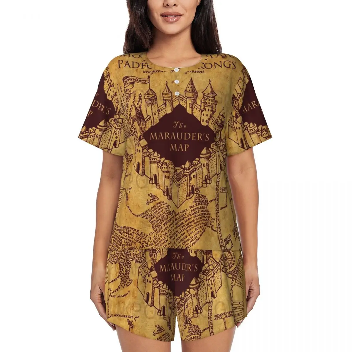 

Magic Marauders Map Pajamas Set Women Short Sleeve Sleepwear Loungewear 2 Piece Pjs