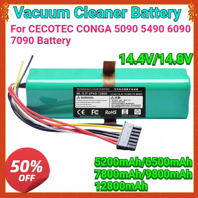 

12800mAh Battery Replacement For CECOTEC CONGA 5090 5490 6090 7090 Robot Vacuum Cleaner 18650 Battery pack Accessories
